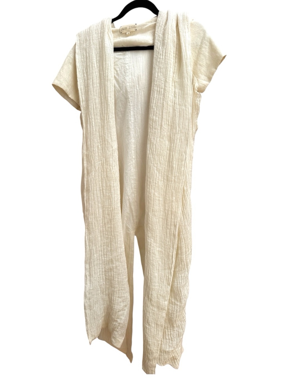 Laura Siegel Lagenlook Duster Textured Layering Topper Hooded Wrap Size XS Gauze